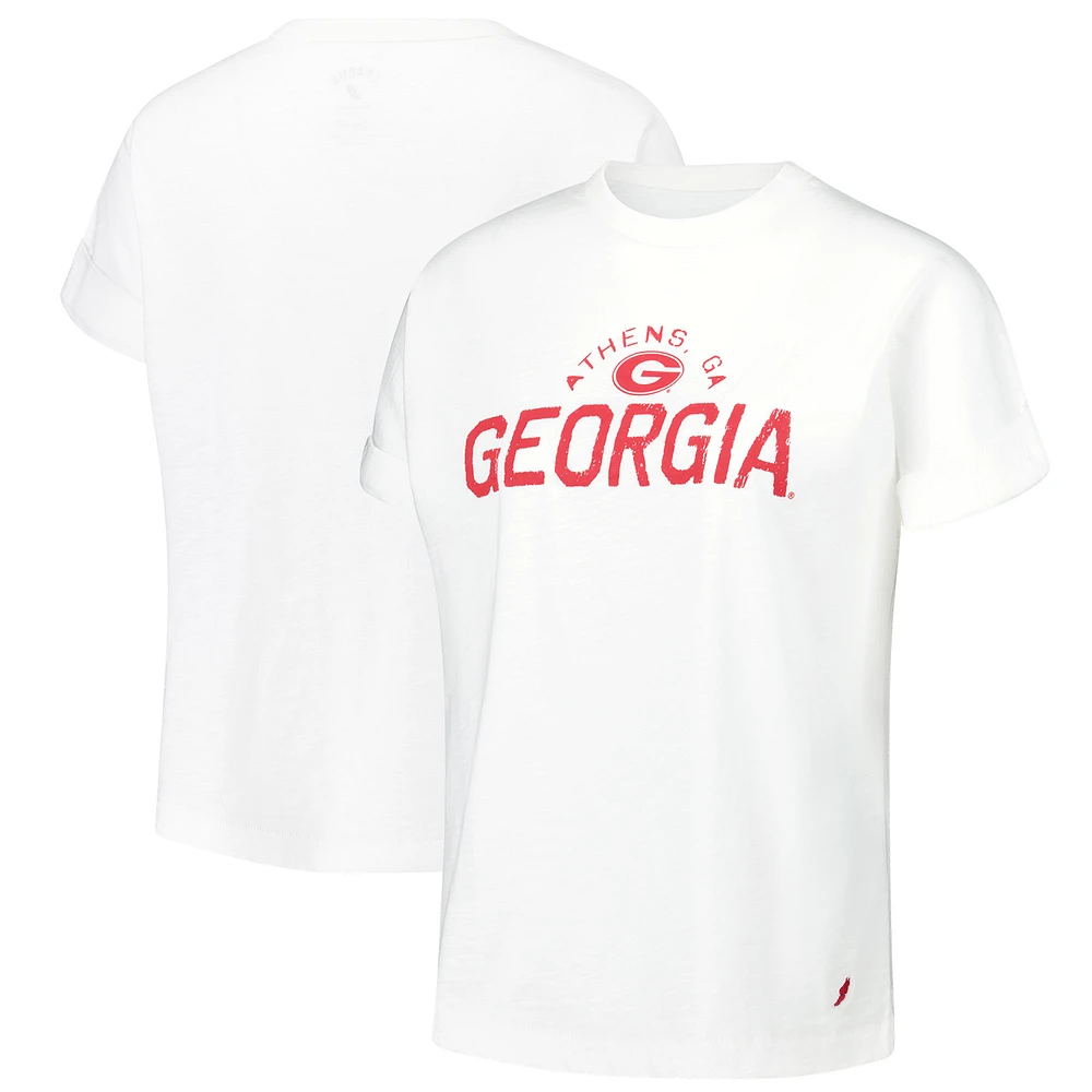 Women's League Collegiate Wear White Georgia Bulldogs Slub Rolled Cuff T-Shirt