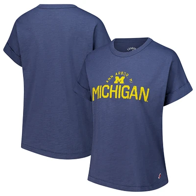 Women's League Collegiate Wear Navy Michigan Wolverines Slub Rolled Cuff T-Shirt