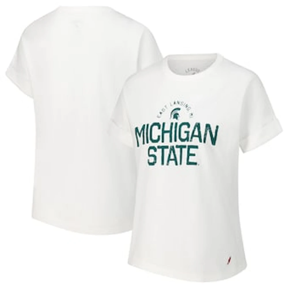 Women's League Collegiate Wear White Michigan State Spartans Slub Rolled Cuff T-Shirt