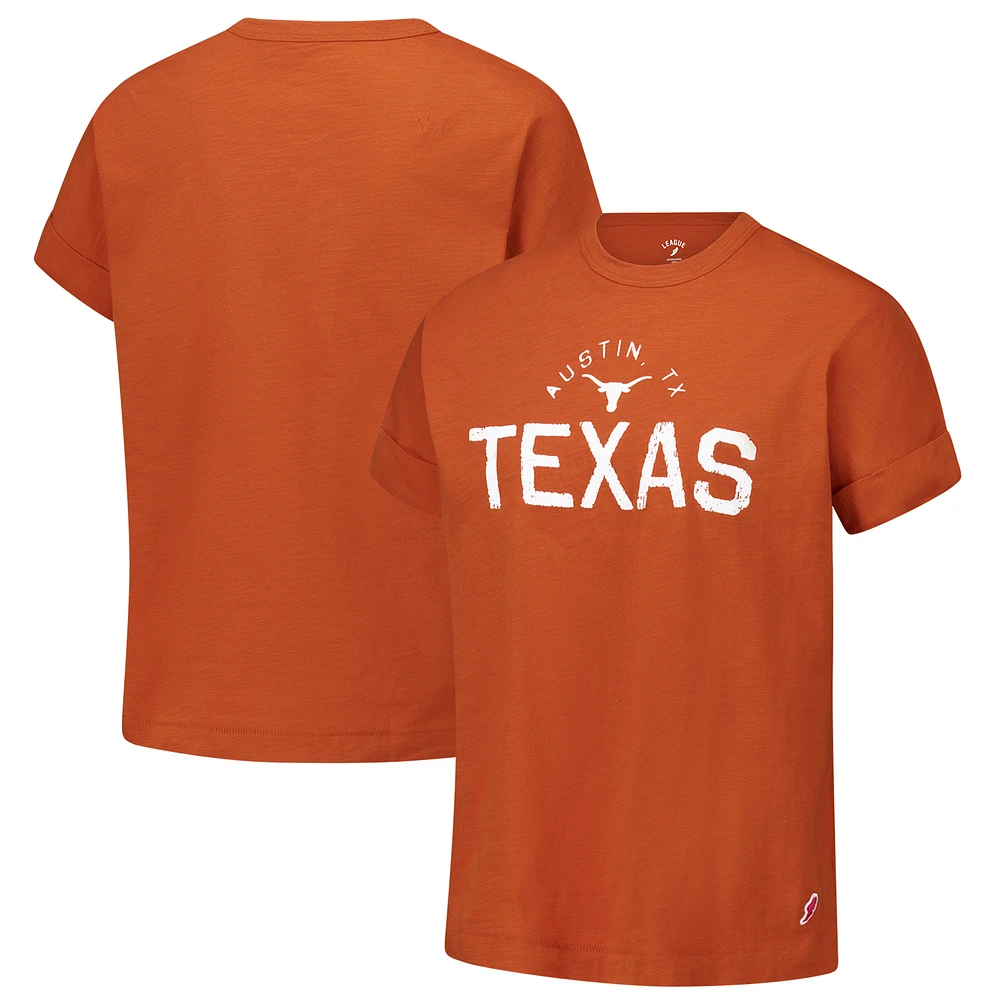 Women's League Collegiate Wear Texas Orange Longhorns Slub Rolled Cuff T-Shirt