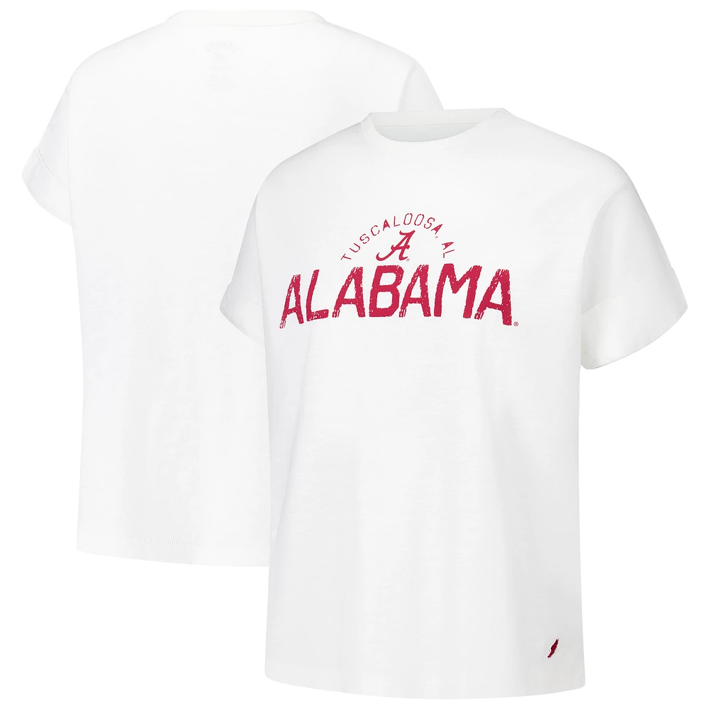 Women's League Collegiate Wear White Alabama Crimson Tide Slub Rolled Cuff T-Shirt