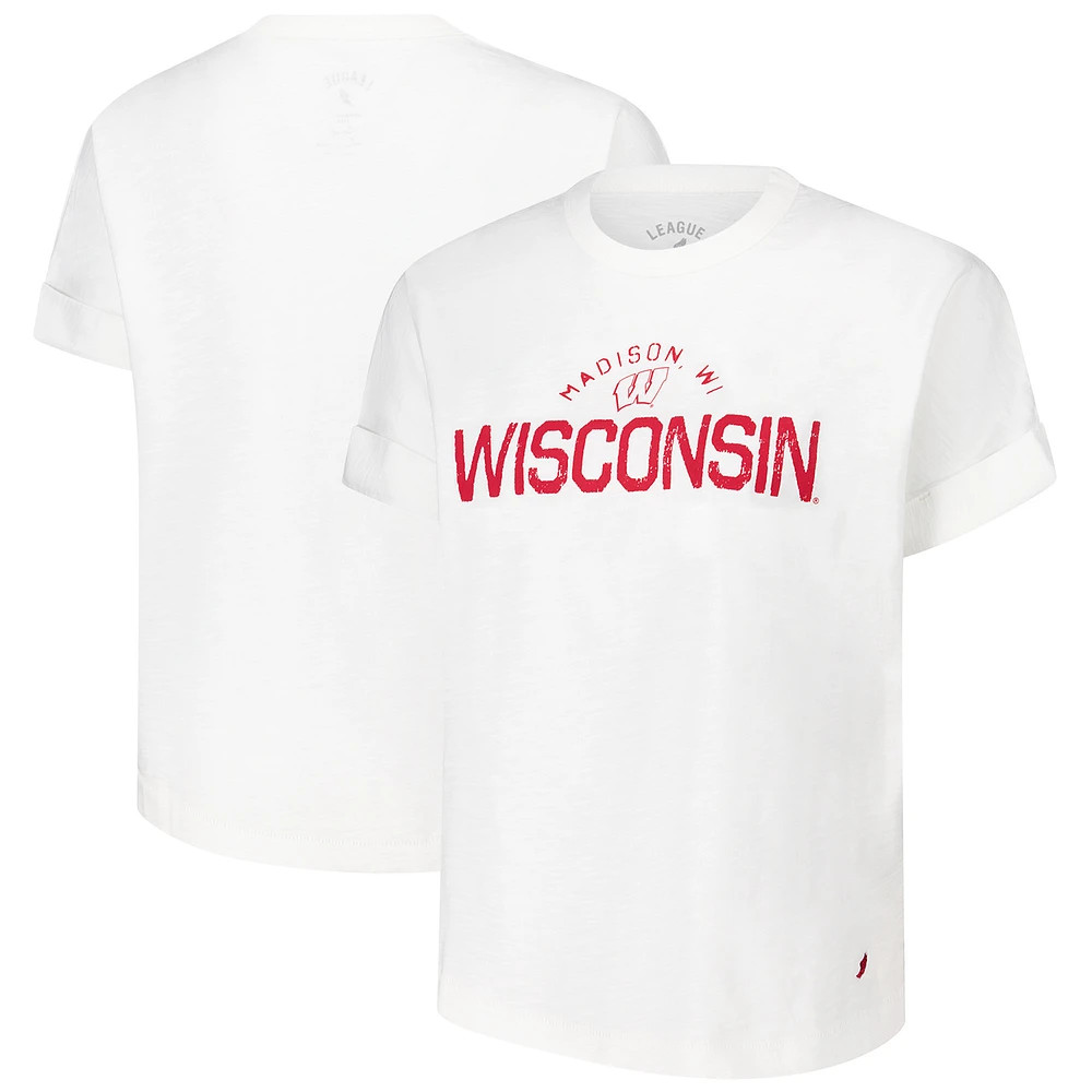 Women's League Collegiate Wear White Wisconsin Badgers Slub Rolled Cuff T-Shirt