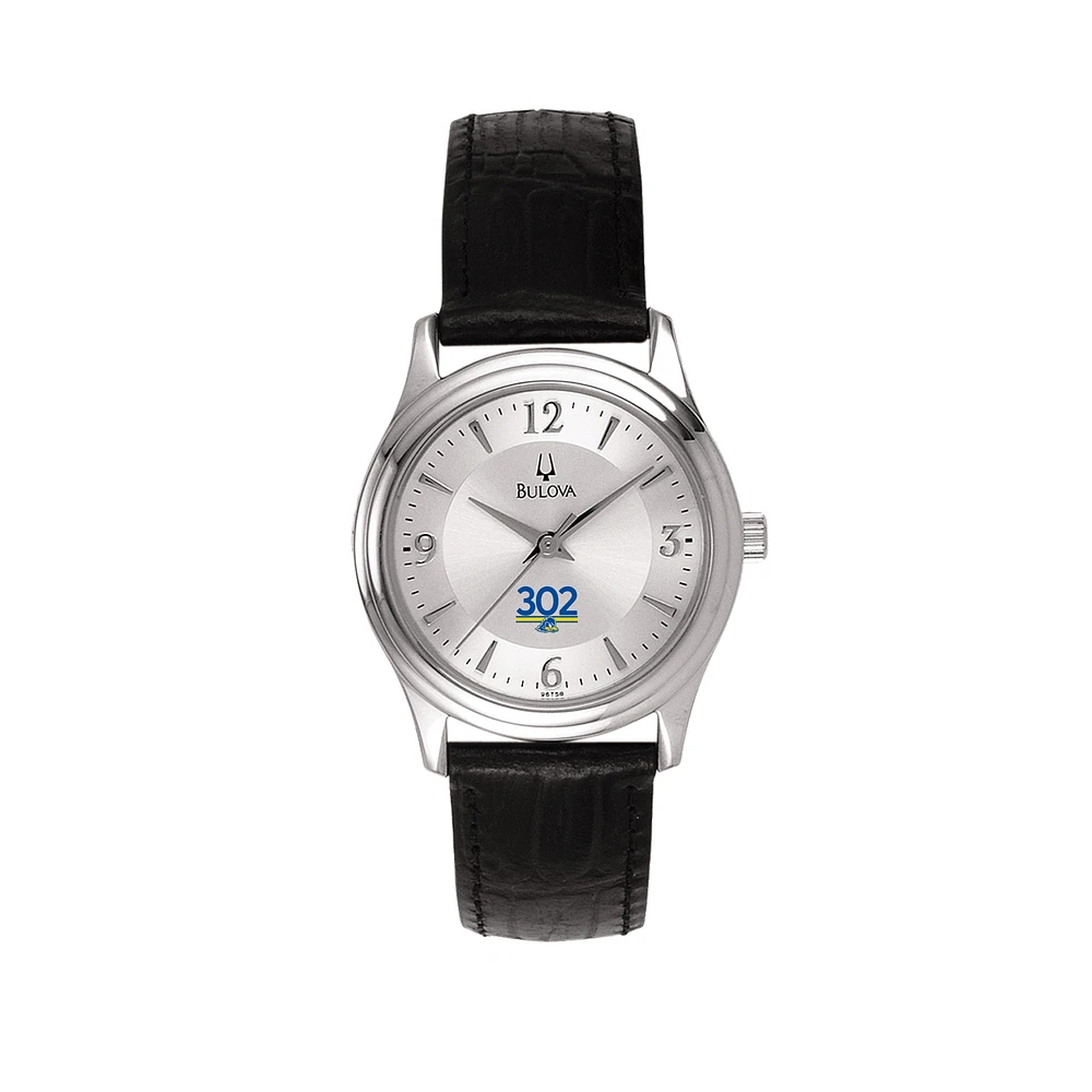 Women's Bulova Delaware Fightin' Blue Hens Silver-Tone Leather Strap Watch