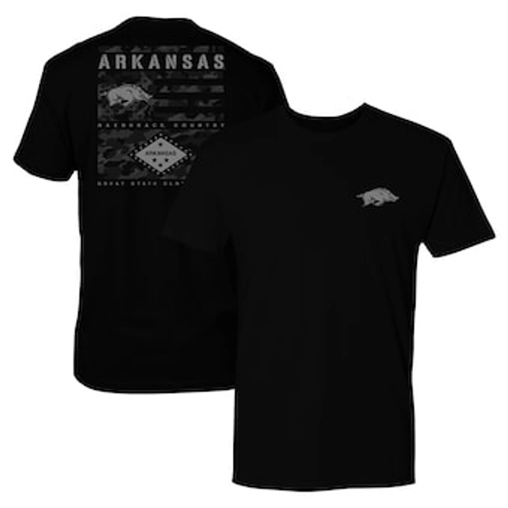 Men's Black Arkansas Razorbacks Camo Flag Panel T-Shirt