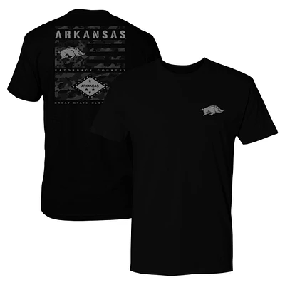 Men's Black Arkansas Razorbacks Camo Flag Panel T-Shirt