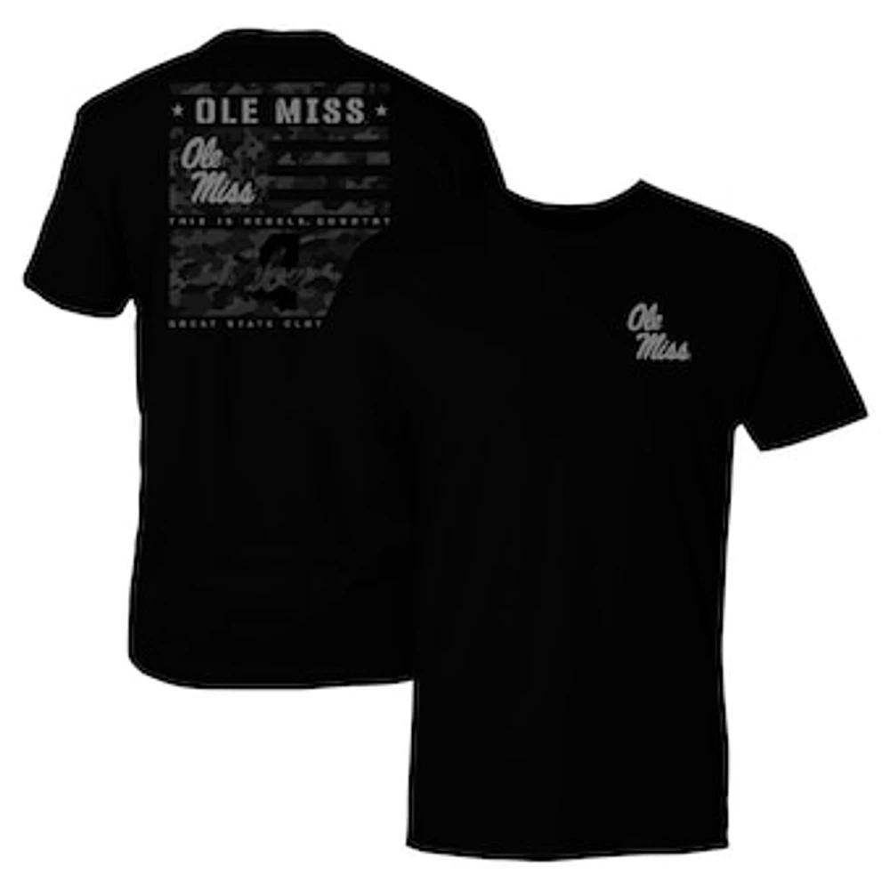 Men's Black Ole Miss Rebels Camo Flag Panel T-Shirt