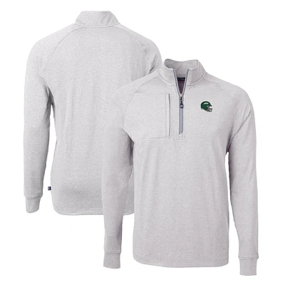 Men's Cutter & Buck Heather Gray New York Jets Helmet Adapt Eco Knit Quarter-Zip Top