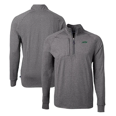 Men's Cutter & Buck Heather New York Jets Primary Logo Adapt Eco Knit Quarter-Zip Top