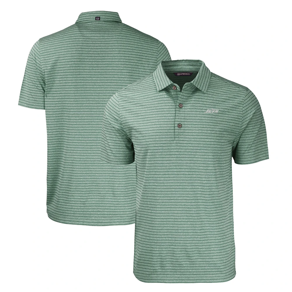 Men's Cutter & Buck Heather Green New York Jets Primary Logo Forge Eco Stripe Stretch Recycled Polo