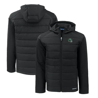 Men's Cutter & Buck Black New York Jets Big Tall Helmet Evoke Hybrid Eco Softshell Recycled Full-Zip Hoodie Jacket