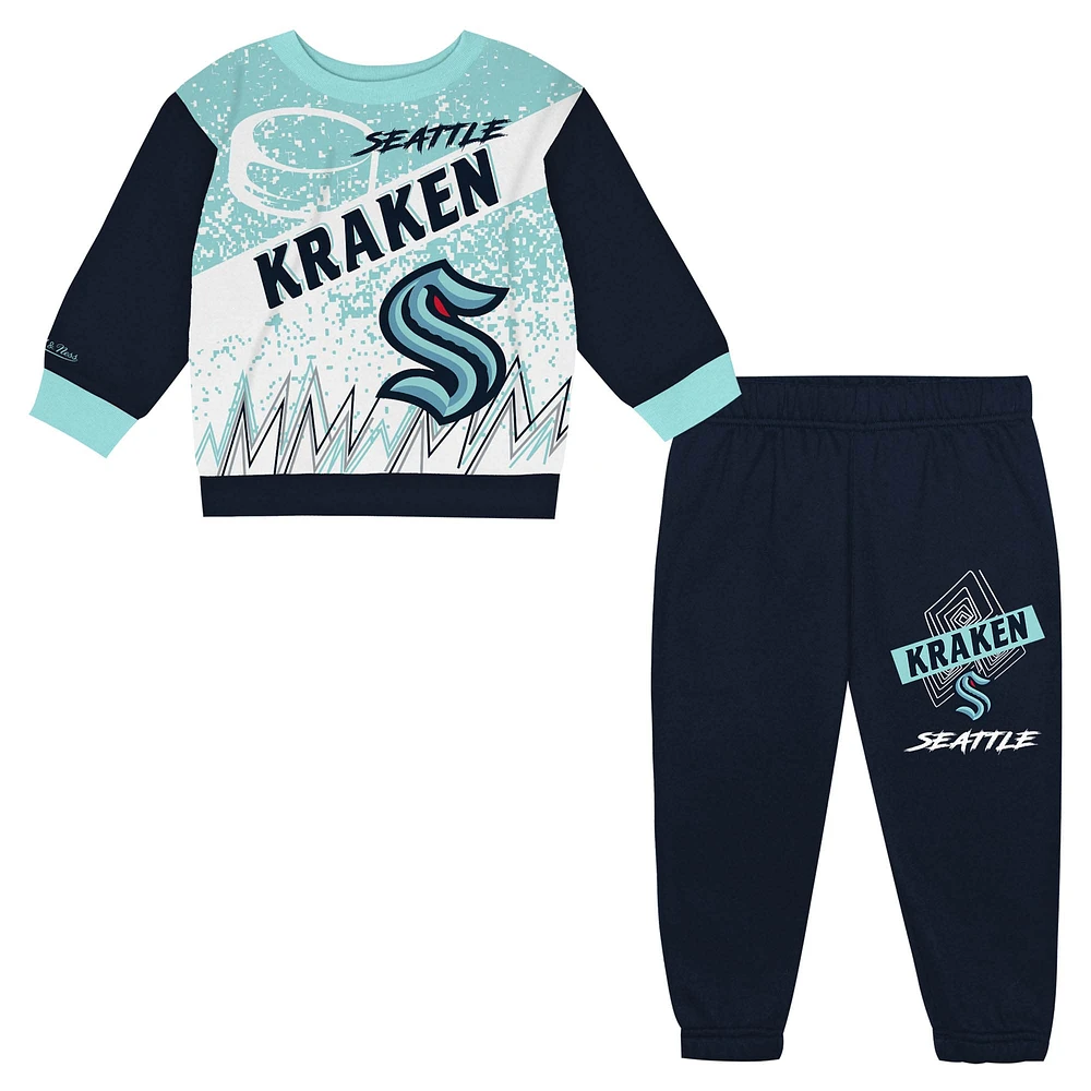 Toddler Mitchell & Ness Seattle Kraken Two-Piece Oversized Block Buster Fleece Sweatshirt Pants SetSet