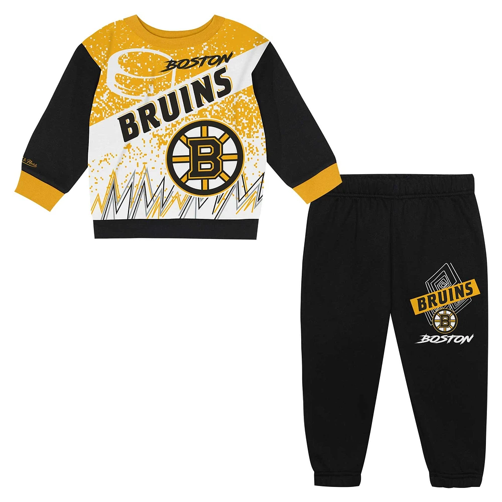 Toddler Mitchell & Ness Boston Bruins Two-Piece Oversized Block Buster Fleece Sweatshirt Pants SetSet