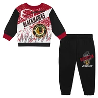 Toddler Mitchell & Ness Chicago Blackhawks Two-Piece Oversized Block Buster Fleece Sweatshirt Pants SetSet