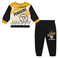 Toddler Mitchell & Ness Pittsburgh Penguins Two-Piece Oversized Block Buster Fleece Sweatshirt Pants SetSet