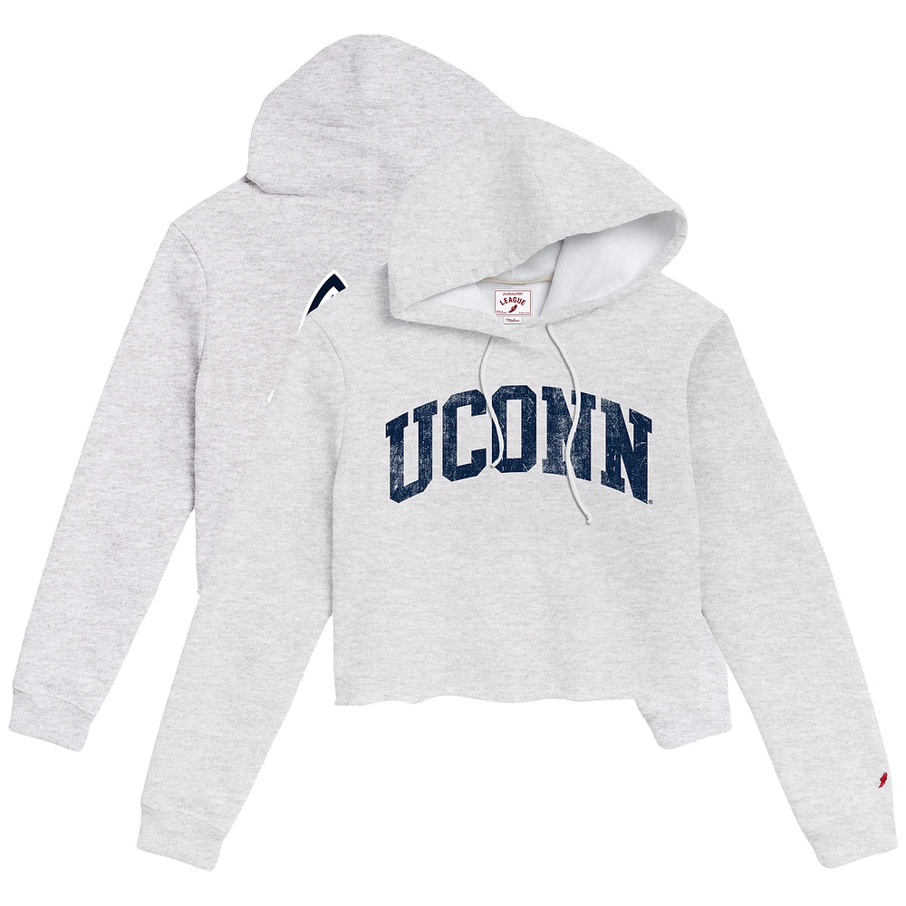 Women's League Collegiate Wear Ash UConn Huskies 2-Hit 1636 Cropped Pullover Hoodie