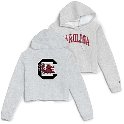 Women's League Collegiate Wear Ash South Carolina Gamecocks 2-Hit 1636 Cropped Pullover Hoodie