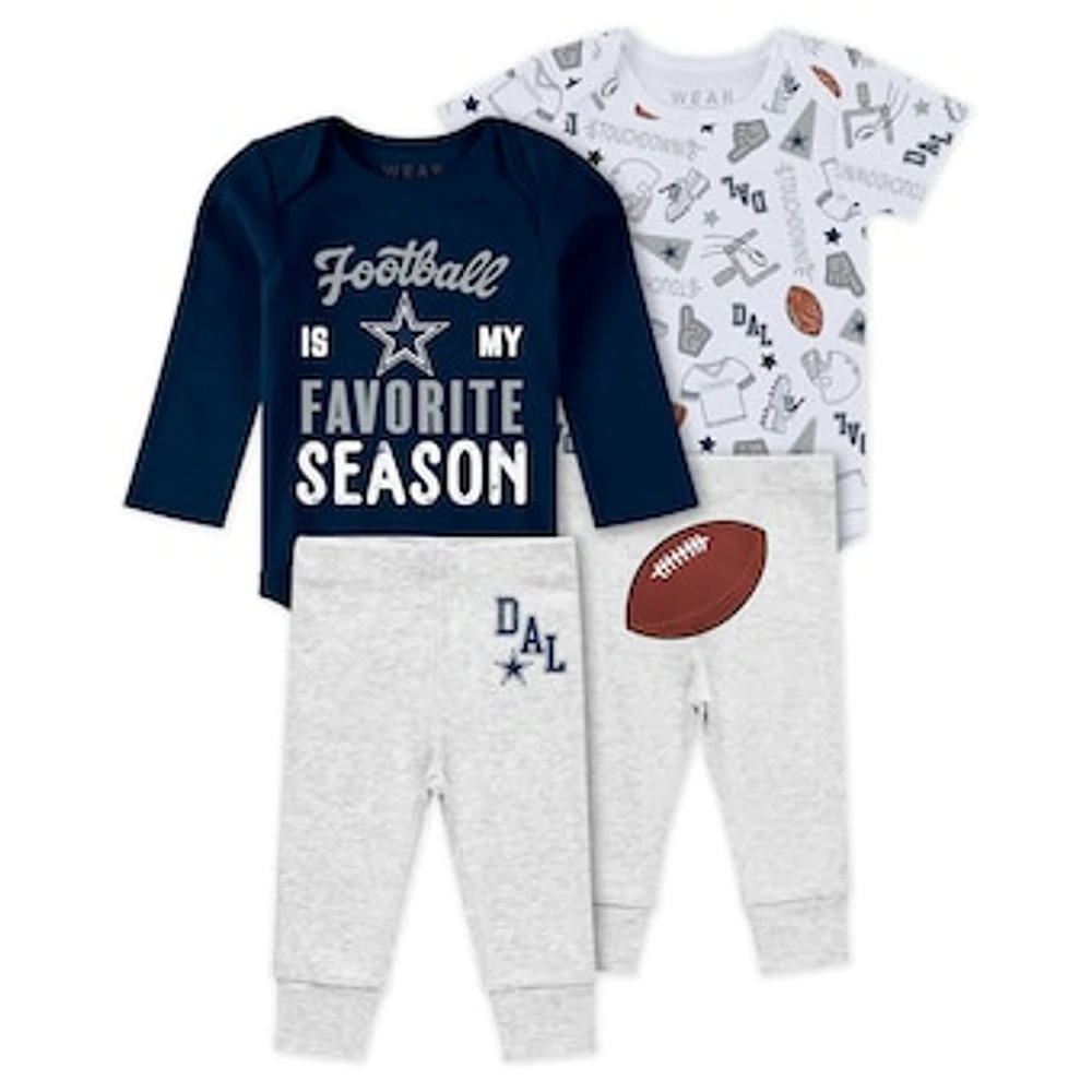 Newborn & Infant WEAR by Erin Andrews Dallas Cowboys Three-Piece Turn Me Around Bodysuits Pant Set