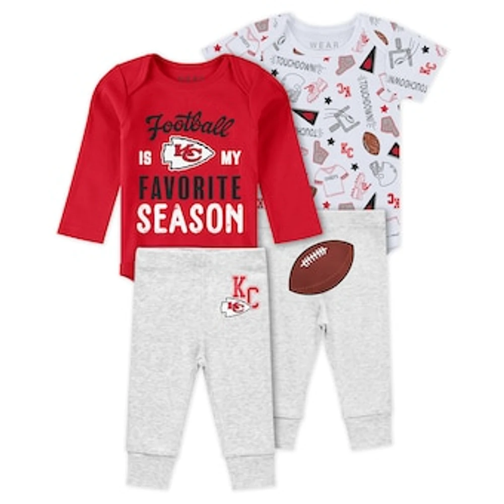 Newborn & Infant WEAR by Erin Andrews Kansas City Chiefs Three-Piece Turn Me Around Bodysuits Pant Set