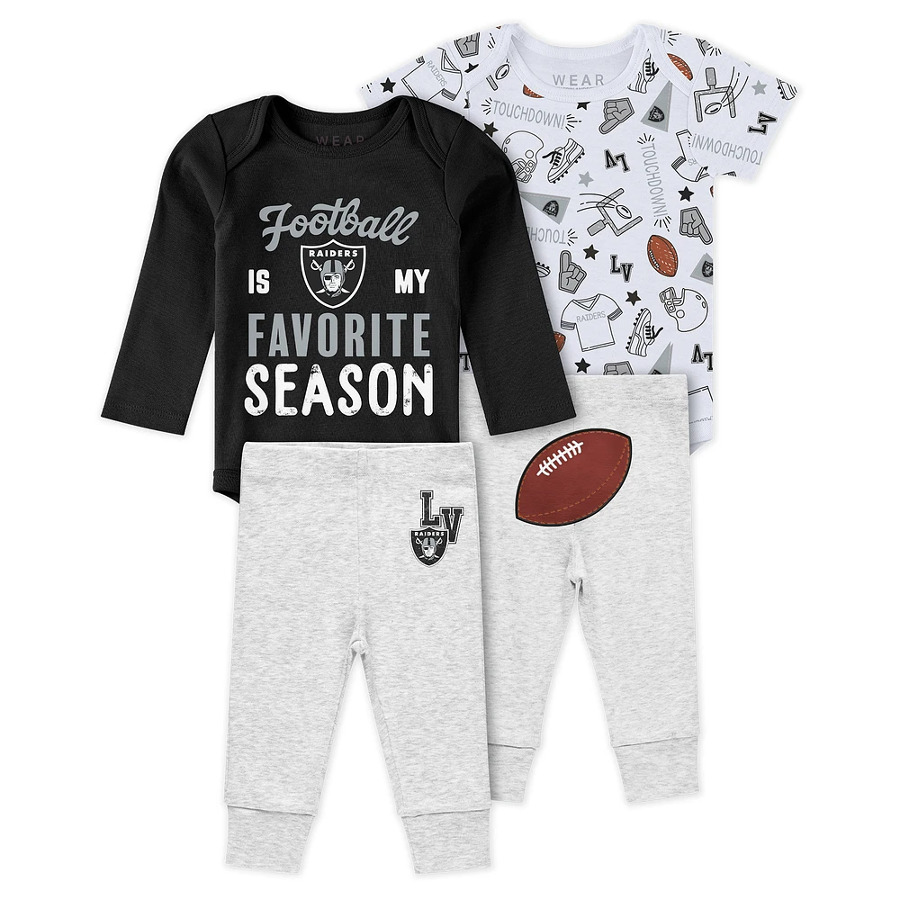 Newborn & Infant WEAR by Erin Andrews Las Vegas Raiders Three-Piece Turn Me Around Bodysuits Pant Set