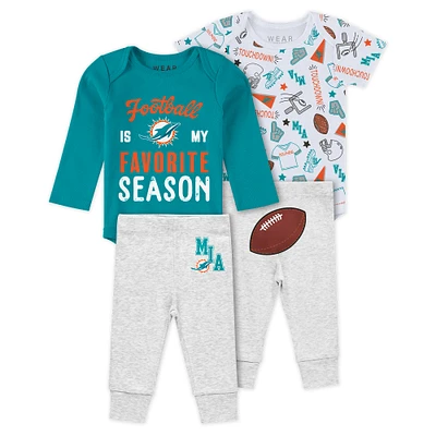 Newborn & Infant WEAR by Erin Andrews Miami Dolphins Three-Piece Turn Me Around Bodysuits Pant Set