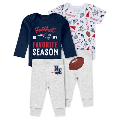 Newborn & Infant WEAR by Erin Andrews New England Patriots Three-Piece Turn Me Around Bodysuits Pant Set