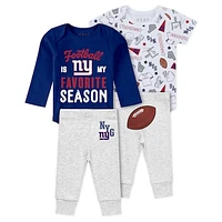 Newborn & Infant WEAR by Erin Andrews New York Giants Three-Piece Turn Me Around Bodysuits Pant Set