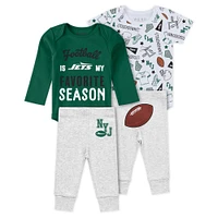 Newborn & Infant WEAR by Erin Andrews New York Jets Three-Piece Turn Me Around Bodysuits Pant Set