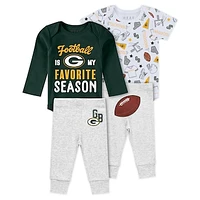 Newborn & Infant WEAR by Erin Andrews Green Bay Packers Three-Piece Turn Me Around Bodysuits Pant Set