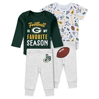 Newborn & Infant WEAR by Erin Andrews Green Bay Packers Three-Piece Turn Me Around Bodysuits Pant Set