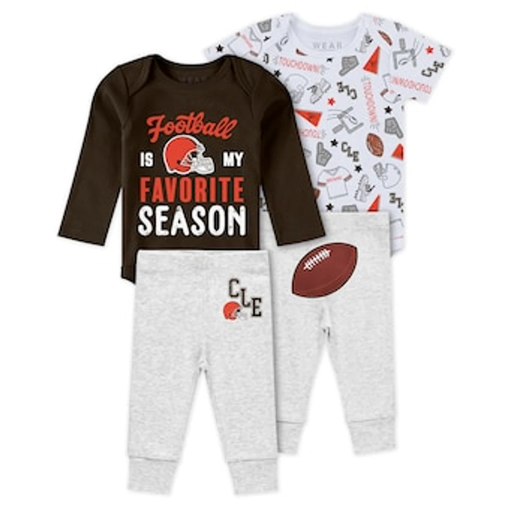 Newborn & Infant WEAR by Erin Andrews Cleveland Browns Three-Piece Turn Me Around Bodysuits Pant Set