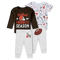 Newborn & Infant WEAR by Erin Andrews Cleveland Browns Three-Piece Turn Me Around Bodysuits Pant Set