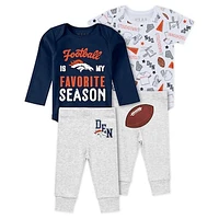 Newborn & Infant WEAR by Erin Andrews Denver Broncos Three-Piece Turn Me Around Bodysuits Pant Set