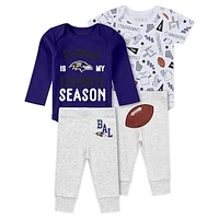 Newborn & Infant WEAR by Erin Andrews Baltimore Ravens Three-Piece Turn Me Around Bodysuits Pant Set