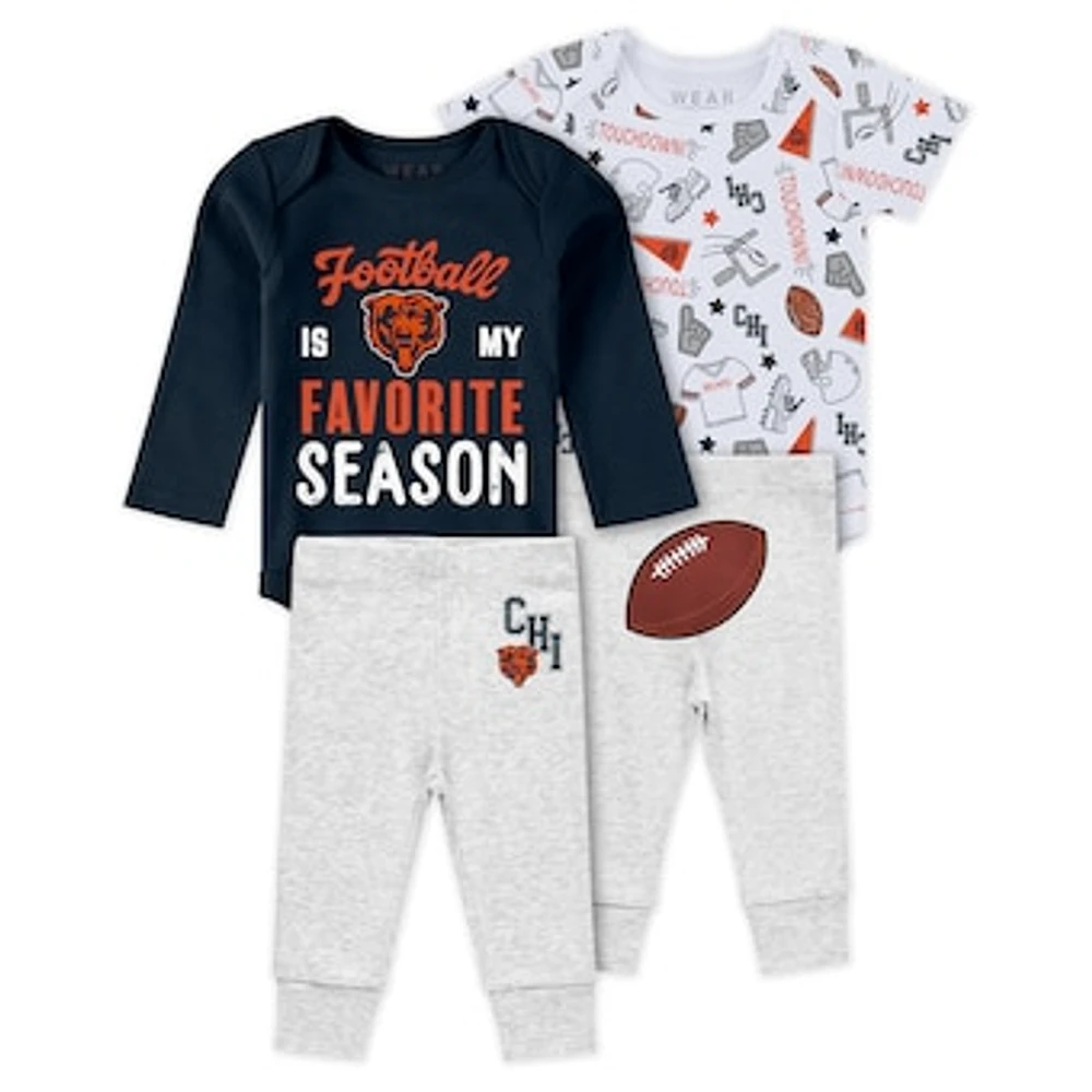 Newborn & Infant WEAR by Erin Andrews Chicago Bears Three-Piece Turn Me Around Bodysuits Pant Set