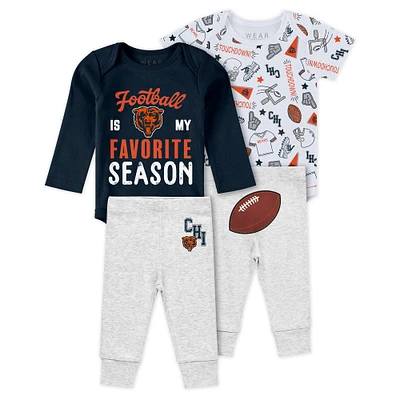 Newborn & Infant WEAR by Erin Andrews Chicago Bears Three-Piece Turn Me Around Bodysuits Pant Set