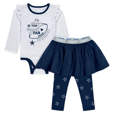 Newborns & Infants WEAR by Erin Andrews  White Dallas Cowboys Three-Piece Long Sleeve Bodysuit, Tutu and Sweatpants Set