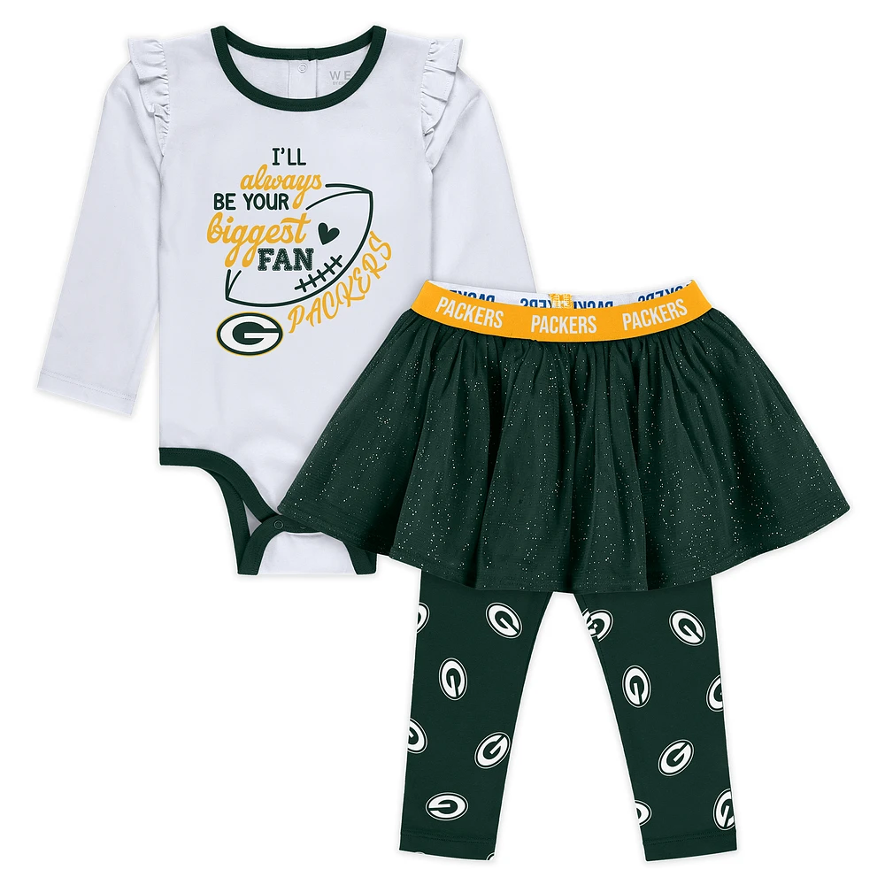 Newborn & Infant WEAR by Erin Andrews Green Bay Packers Three-Piece Long Sleeve Bodysuit, Tutu and Sweatpants Set