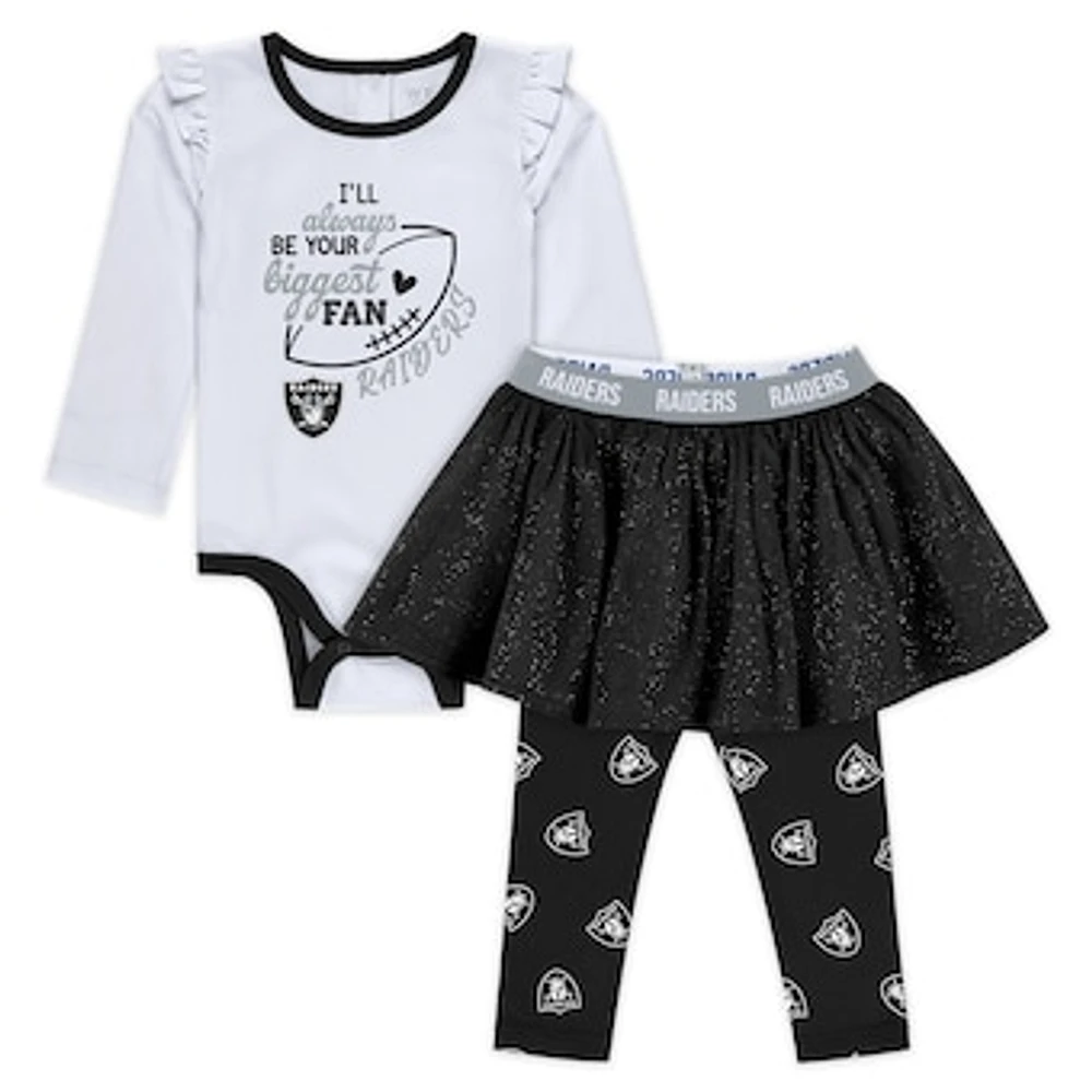 Newborn & Infant WEAR by Erin Andrews Las Vegas Raiders Three-Piece Long Sleeve Bodysuit, Tutu and Sweatpants Set