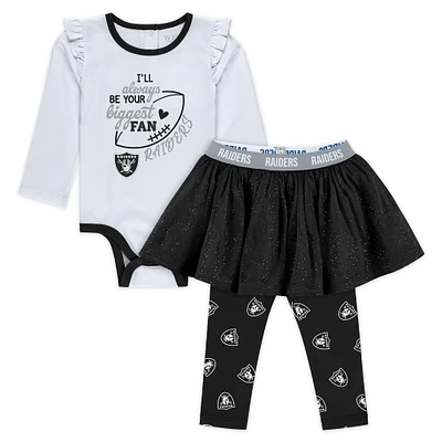 Newborn & Infant WEAR by Erin Andrews Las Vegas Raiders Three-Piece Long Sleeve Bodysuit, Tutu and Sweatpants Set