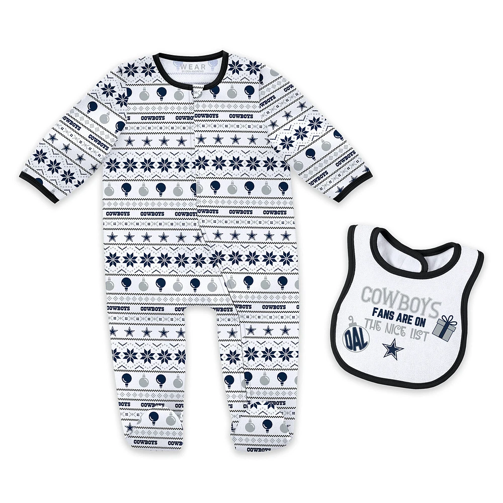 Newborn & Infant WEAR by Erin Andrews Dallas Cowboys Allover Print Full-Zip Sleeper Bib Set