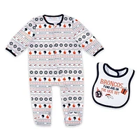 Newborn & Infant WEAR by Erin Andrews Denver Broncos Allover Print Full-Zip Sleeper Bib Set