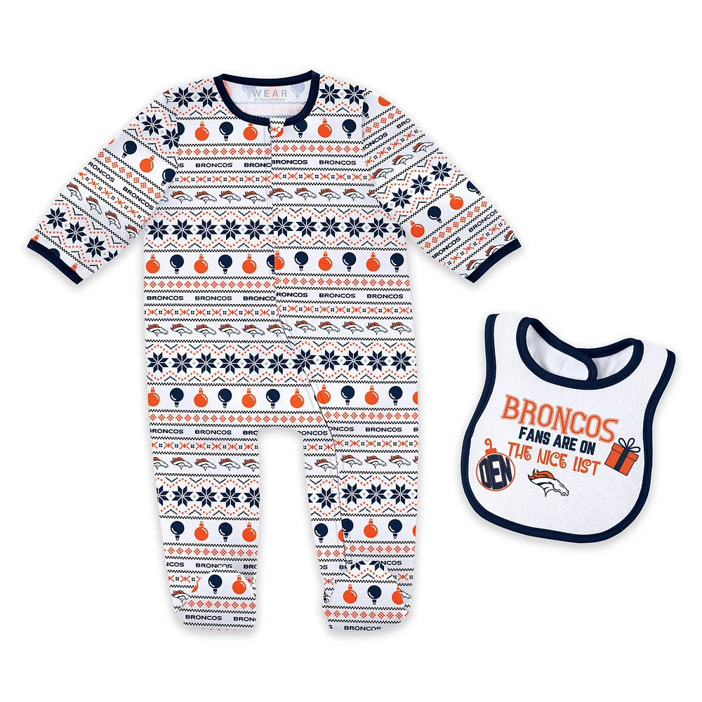 Newborn & Infant WEAR by Erin Andrews Denver Broncos Allover Print Full-Zip Sleeper Bib Set