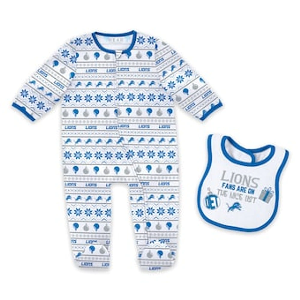 Newborn & Infant WEAR by Erin Andrews Detroit Lions Allover Print Full-Zip Sleeper Bib Set