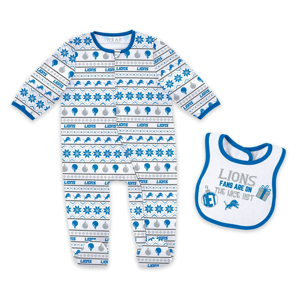 Newborn & Infant WEAR by Erin Andrews Detroit Lions Allover Print Full-Zip Sleeper Bib Set