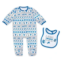 Newborn & Infant WEAR by Erin Andrews Detroit Lions Allover Print Full-Zip Sleeper Bib Set