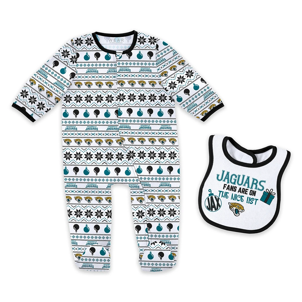 Newborn & Infant WEAR by Erin Andrews Jacksonville Jaguars Allover Print Full-Zip Sleeper Bib Set