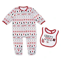 Newborn & Infant WEAR by Erin Andrews Kansas City Chiefs Allover Print Full-Zip Sleeper Bib Set