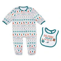 Newborn & Infant WEAR by Erin Andrews Miami Dolphins Allover Print Full-Zip Sleeper Bib Set