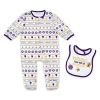 Newborn & Infant WEAR by Erin Andrews Minnesota Vikings Allover Print Full-Zip Sleeper Bib Set