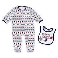 Newborn & Infant WEAR by Erin Andrews New York Giants Allover Print Full-Zip Sleeper Bib Set